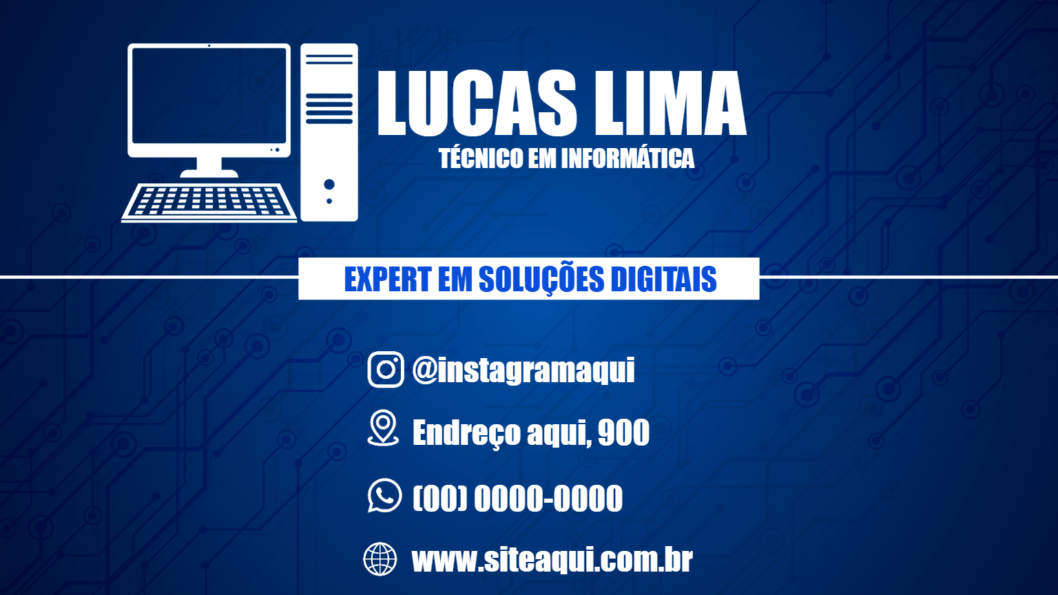 Cartão de Visita Técnico em Informática Editável Online Cartão de Visita Técnico em Informática Editável Online