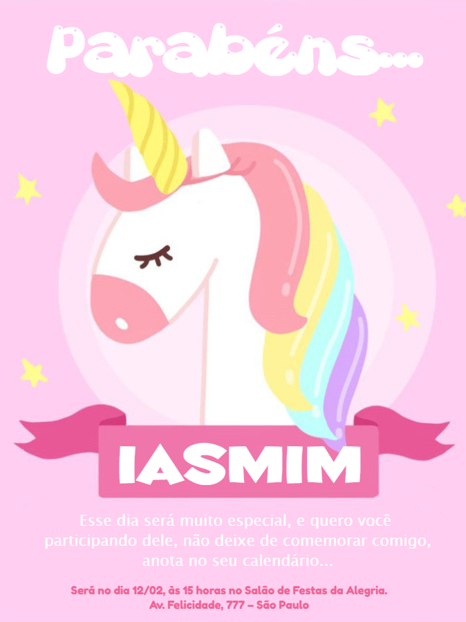 Convite de Aniversário Unicórnio Rosa para Editar Online Convite de Aniversário Unicórnio Rosa para Editar Online