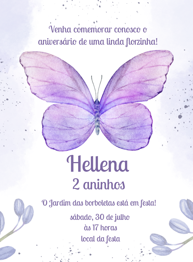Convite Aniversário Borboleta Lilás para Editar Online Convite Aniversário Borboleta Lilás para Editar Online