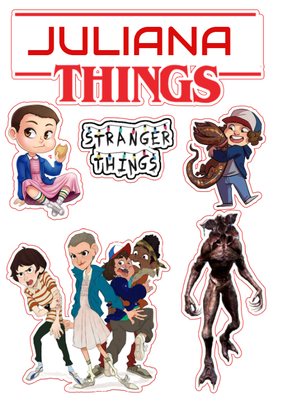 Topo de Bolo Stranger Things com Personagens para Editar Topo de Bolo Stranger Things com Personagens para Editar