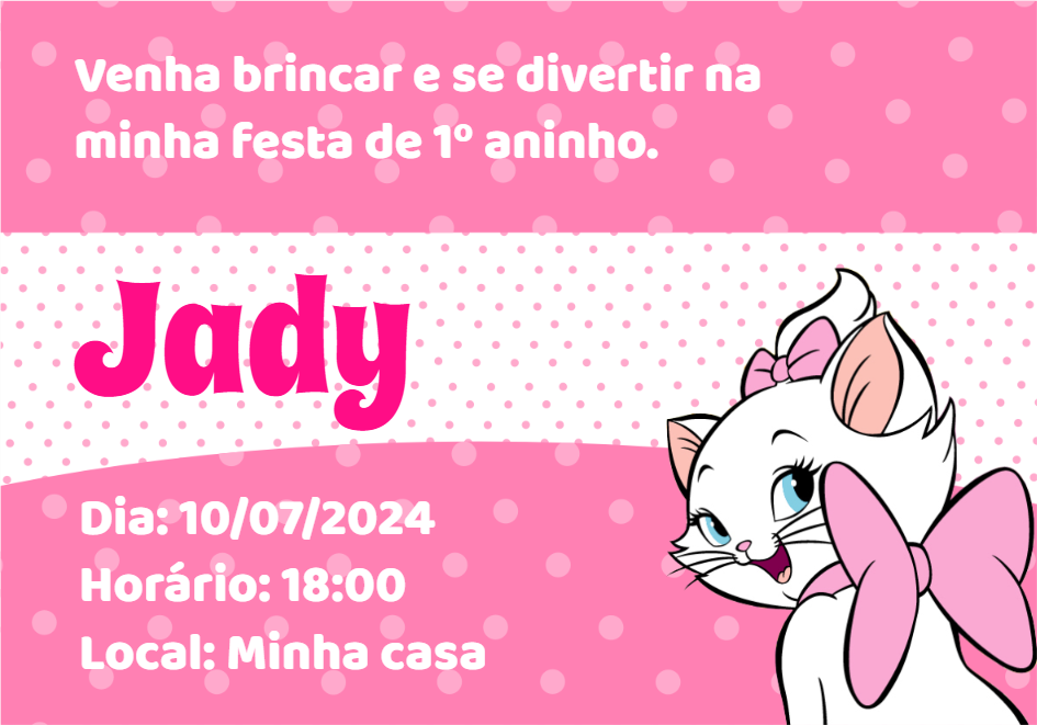 Convite de Aniversário Gata Marie para Editar Online Convite de Aniversário Gata Marie para Editar Online