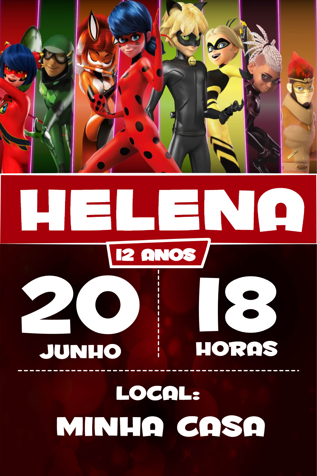 Convite de Aniversário Lady Bug com Personagens para Editar Online Convite de Aniversário Lady Bug com Personagens para Editar Online