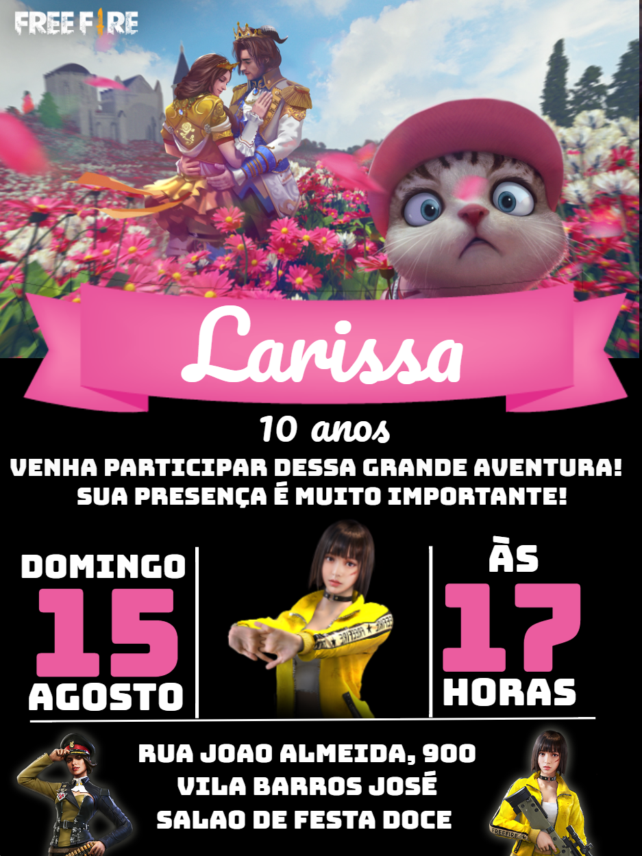 Convite de Aniversário Free Fire Rosa para Editar Online Convite de Aniversário Free Fire Rosa para Editar Online