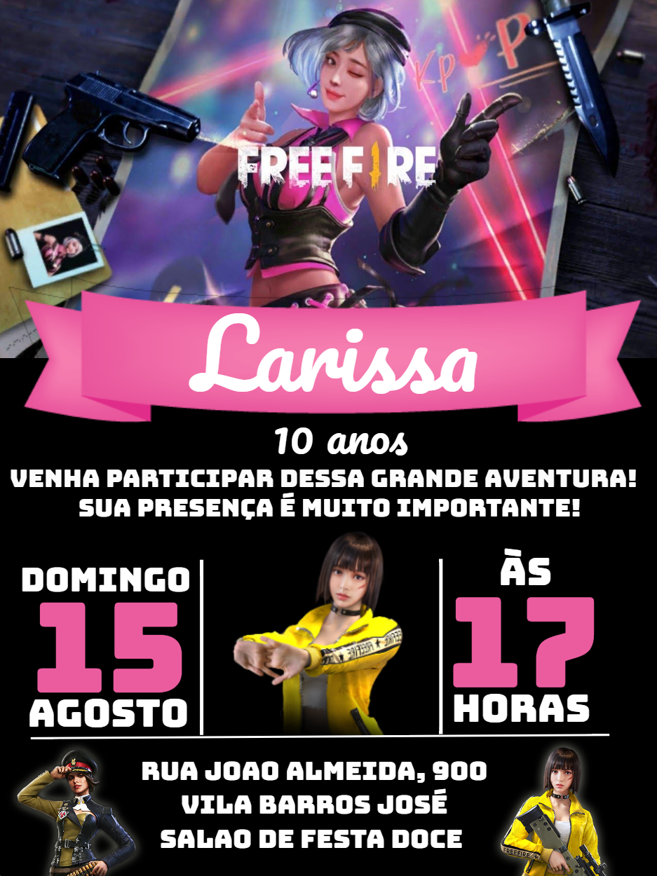 Convite Aniversário Free Fire Rosa para Editar Online Convite Aniversário Free Fire Rosa para Editar Online