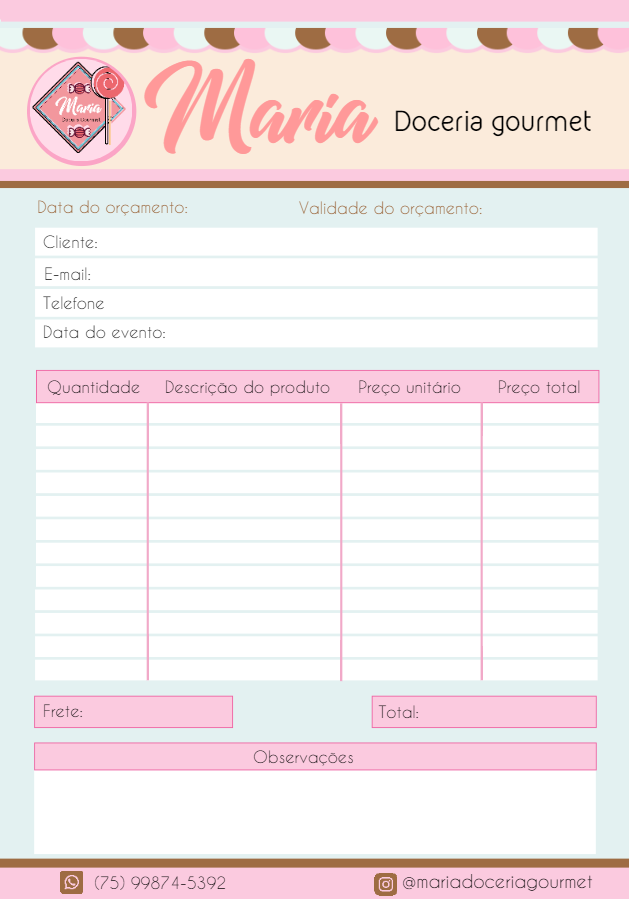 Comanda para Doceria Rosa Delicada para Editar Online Comanda para Doceria Rosa Delicada para Editar Online