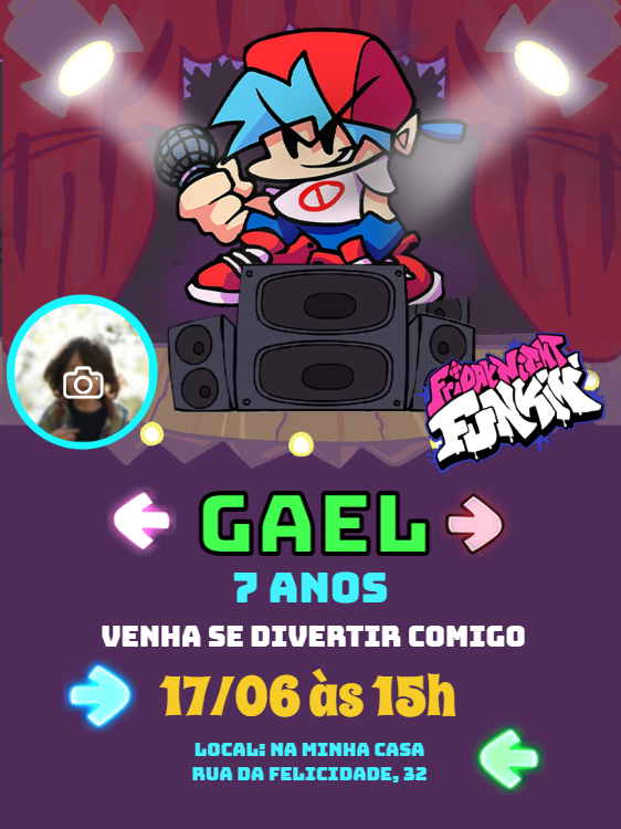 Convite Aniversário Friday Night Funkin' com Foto para Editar Convite Aniversário Friday Night Funkin' com Foto para Editar