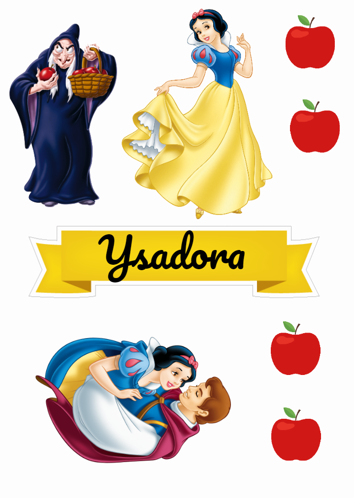 Topo de Bolo Branca de Neve com Personagens para Editar Online Topo de Bolo Branca de Neve com Personagens para Editar Online