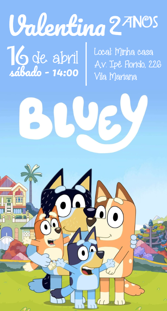 Convite de Aniversário Bluey e Bingo para Editar Online Convite de Aniversário Bluey e Bingo para Editar Online