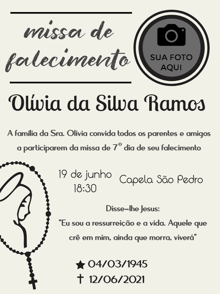 Convite Missa de Falecimento com Foto para Editar Online Convite Missa de Falecimento com Foto para Editar Online