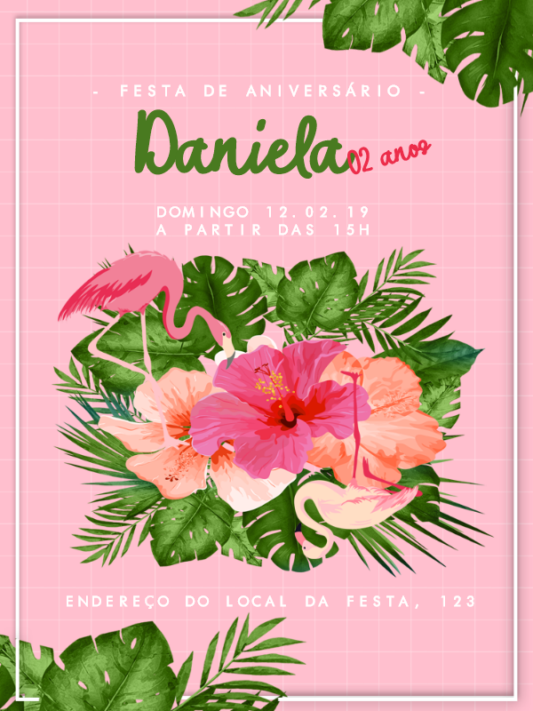 Convite de Aniversário Flamingo Tropical Editável Online Convite de Aniversário Flamingo Tropical Editável Online
