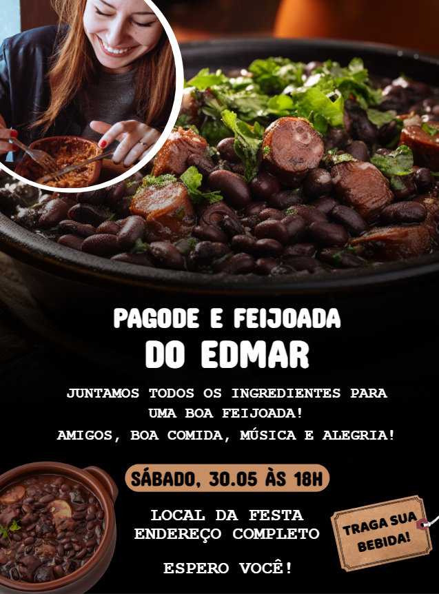 Convite Aniversário Pagode e Feijoada com Foto para Editar Convite Aniversário Pagode e Feijoada com Foto para Editar