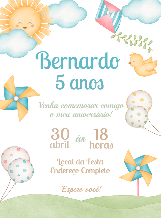 Convite Aniversário Pipa e Cata Vento para Editar Online Convite Aniversário Pipa e Cata Vento para Editar Online