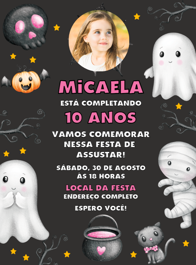 Convite Aniversário Halloween com Foto para Editar Online Convite Aniversário Halloween com Foto para Editar Online