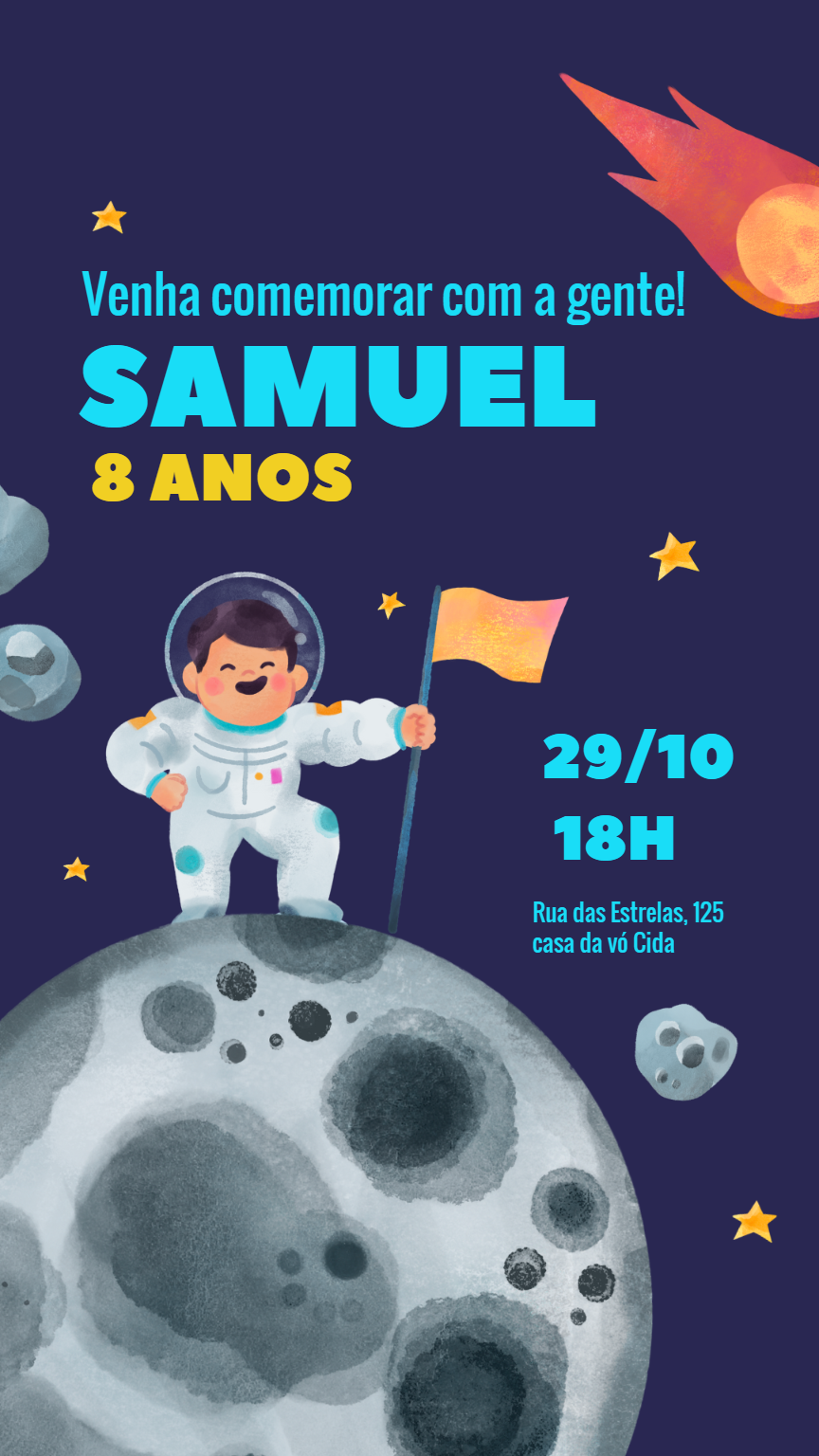 Convite de Aniversário Astronauta Aquarela para Editar Online Convite de Aniversário Astronauta Aquarela para Editar Online