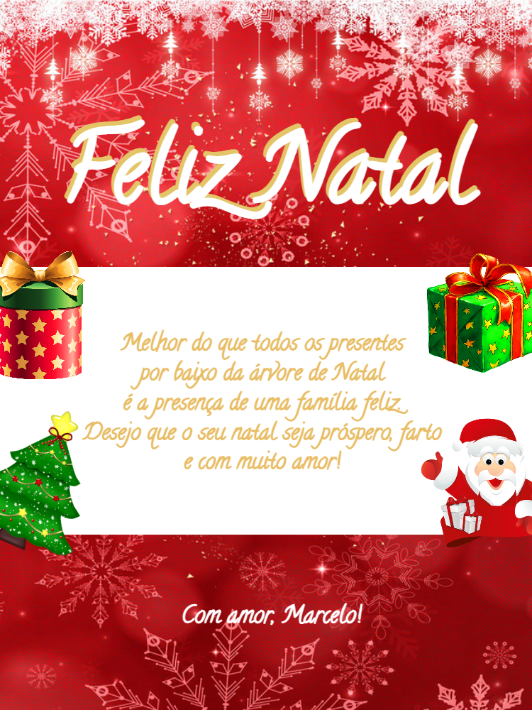 Cartão de Natal com Papai Noel e Presentes para Editar Online Cartão de Natal com Papai Noel e Presentes para Editar Online