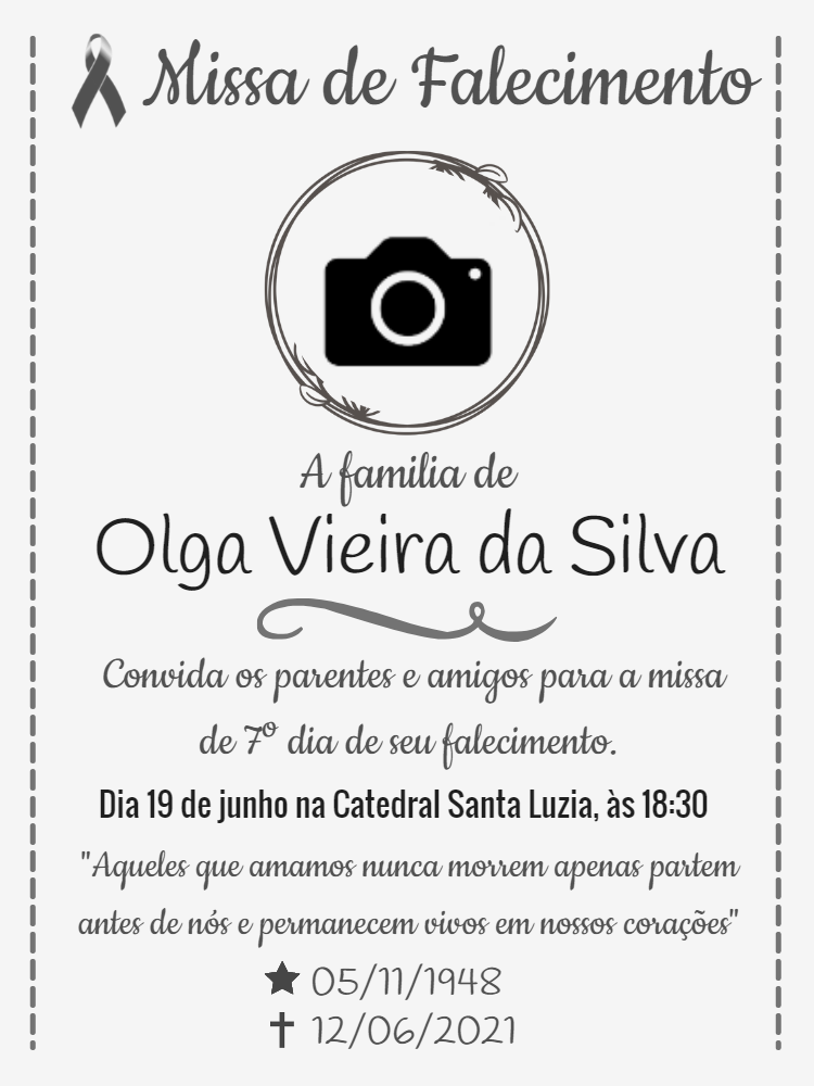 Convite de Missa de Falecimento com Foto para Editar Online Convite de Missa de Falecimento com Foto para Editar Online