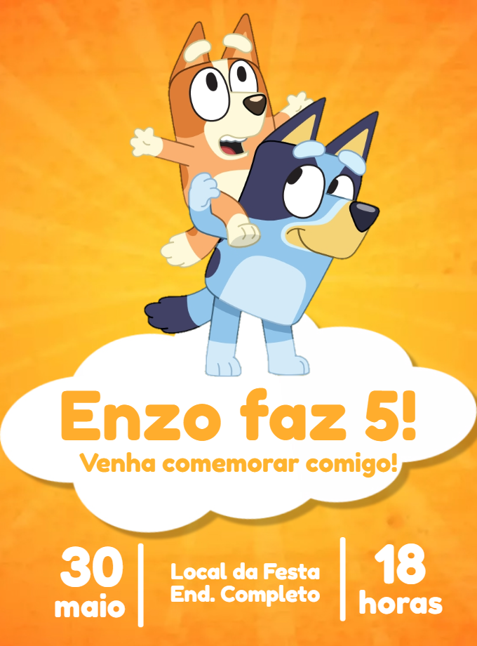 Convite de Aniversário Bluey e Bingo para Editar Online Convite de Aniversário Bluey e Bingo para Editar Online