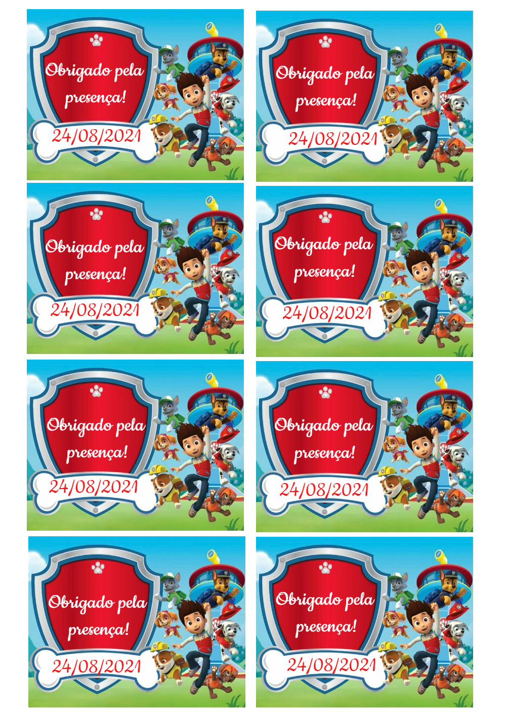 Tag de Agradecimento Patrulha Canina para Editar Online Tag de Agradecimento Patrulha Canina para Editar Online