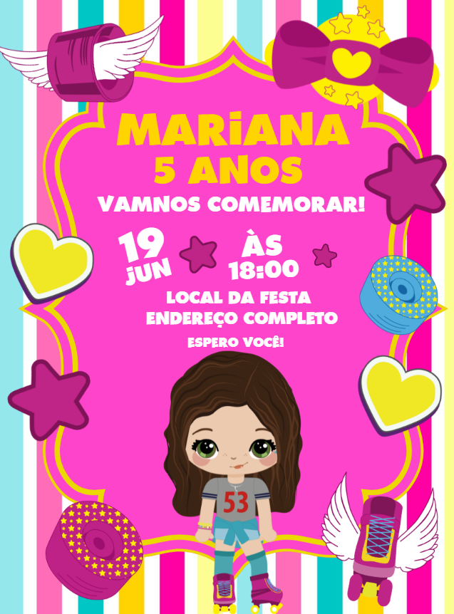 Convite de Aniversário Tema Patins para Editar Online Convite de Aniversário Tema Patins para Editar Online