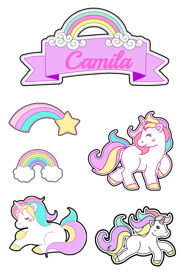 Topo de Bolo Unicórnio com Elementos para Editar Online Topo de Bolo Unicórnio com Elementos para Editar Online