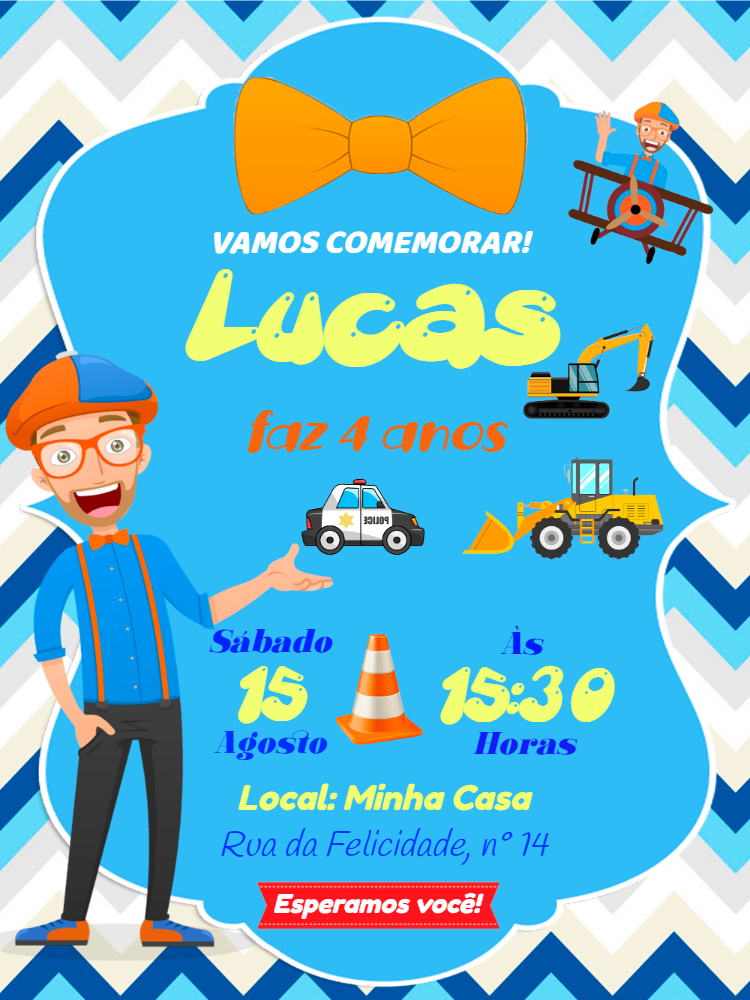 Convite de Aniversário Blippi e Veículos para Editar Online Convite de Aniversário Blippi e Veículos para Editar Online