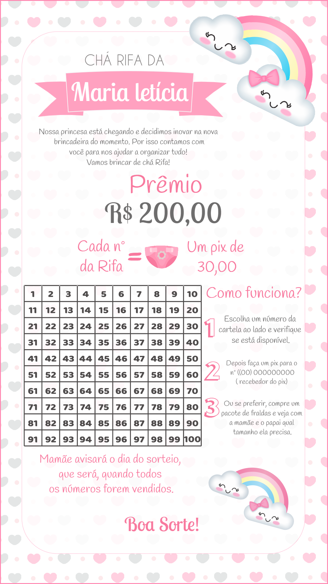 Convite Chá Rifa Chuva de Amor Editável para Enviar Online