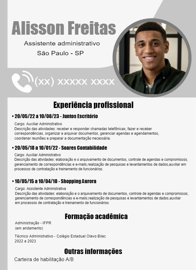 Modelo de Currículo Profissional com Foto para Editar Online Modelo de Currículo Profissional com Foto para Editar Online