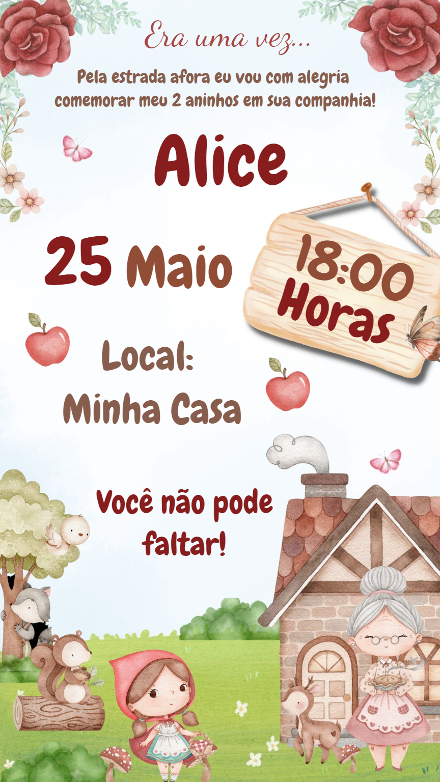 Convite Aniversário Chapeuzinho Vermelho para Editar Online Convite Aniversário Chapeuzinho Vermelho para Editar Online