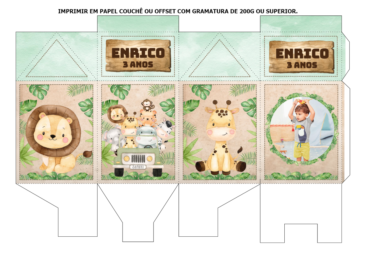 Caixa Milk Aniversário Safari com Foto para Editar Online Caixa Milk Aniversário Safari com Foto para Editar Online