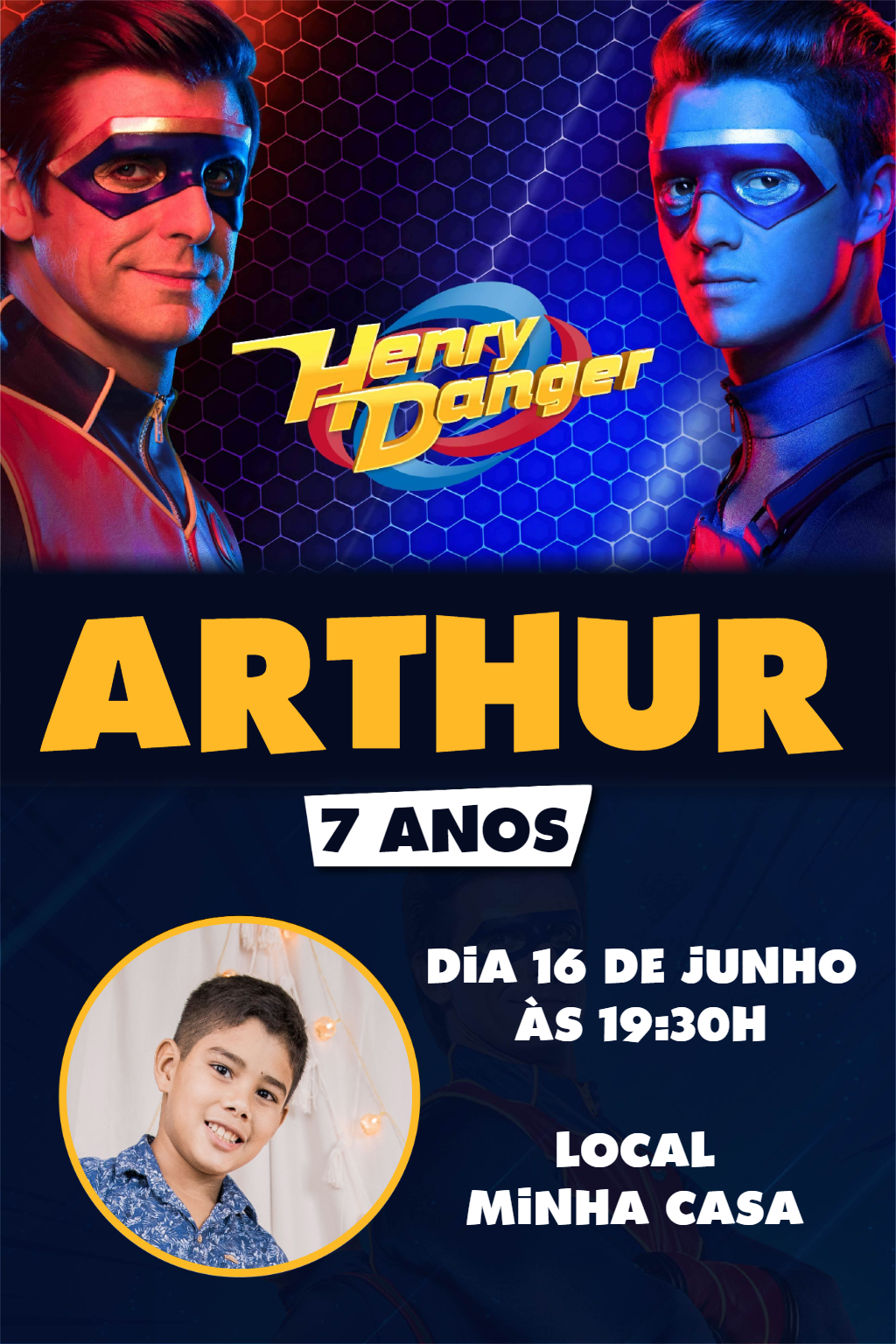 Convite de Aniversário Henry Danger com Foto para Editar Online Convite de Aniversário Henry Danger com Foto para Editar Online