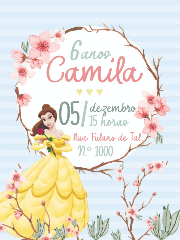 Convite de Aniversário A Bela e a Fera para Editar Online Convite de Aniversário A Bela e a Fera para Editar Online