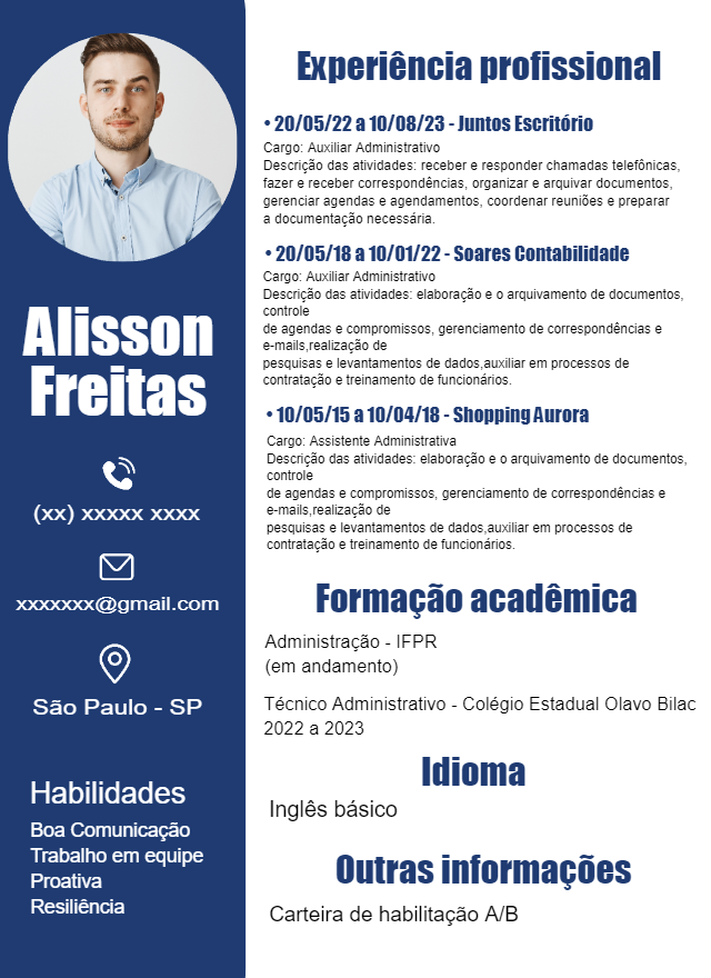 Modelo de Currículo Profissional com Foto para Editar Online Modelo de Currículo Profissional com Foto para Editar Online