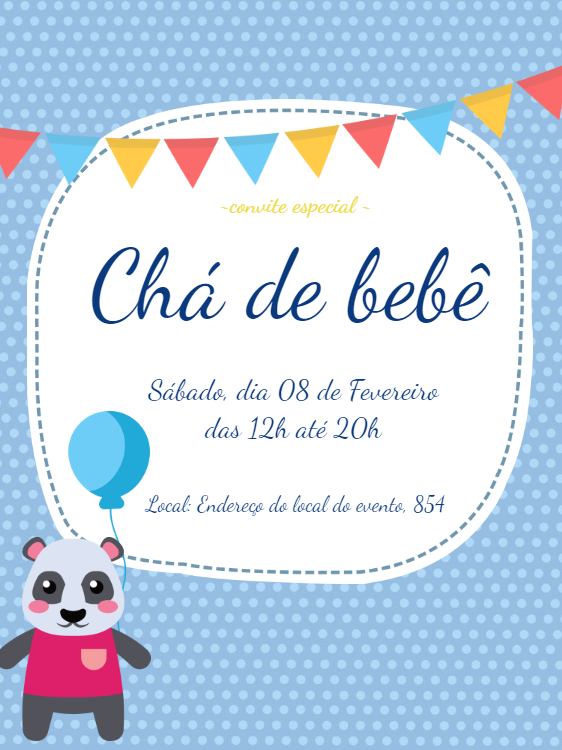 Convite de Chá de Bebê Panda Azul para Editar Online Convite de Chá de Bebê Panda Azul para Editar Online