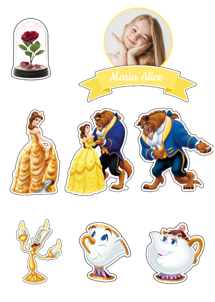 Topo de Bolo A Bela e a Fera com Personagens para Editar Topo de Bolo A Bela e a Fera com Personagens para Editar