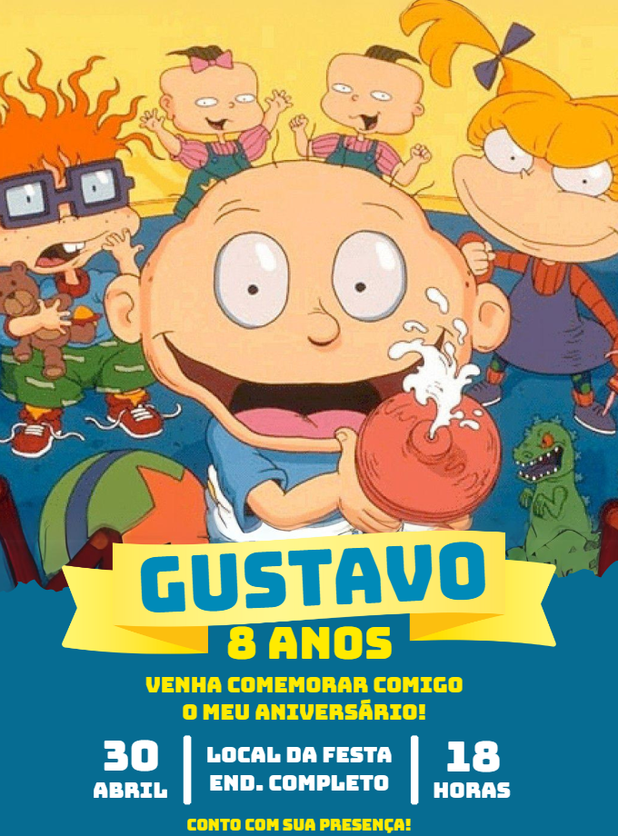 Convite de Aniversário Rugrats com Personagens para Editar Convite de Aniversário Rugrats com Personagens para Editar