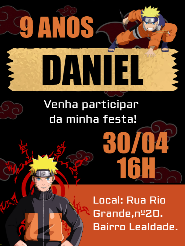 Convite de Aniversário Naruto com Personagens para Editar Online Convite de Aniversário Naruto com Personagens para Editar Online