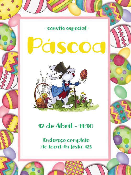 Convite de Páscoa com Coelho Elegante para Editar Online