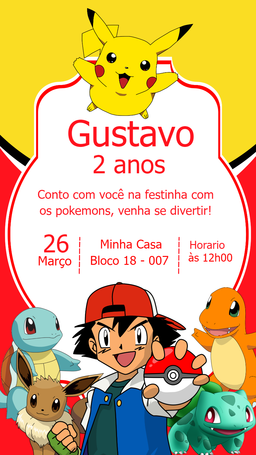 Convite Pokémon para Aniversário Infantil Editável Online Convite Pokémon para Aniversário Infantil Editável Online