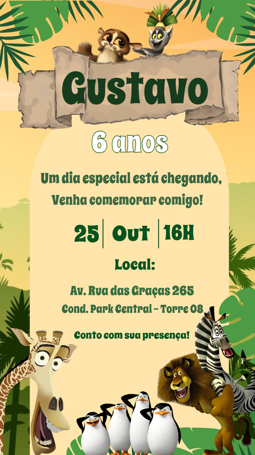 Convite Aniversário Madagascar com a Turma para Editar Online Convite Aniversário Madagascar com a Turma para Editar Online