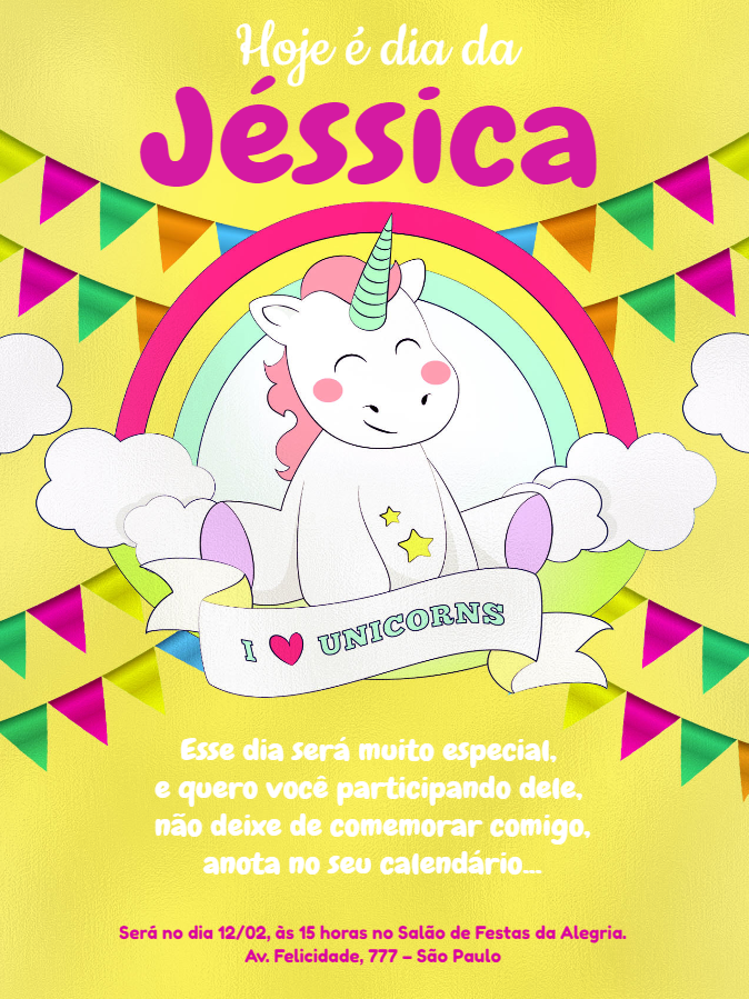 Convite de Aniversário Unicórnio Colorido para Editar Online Convite de Aniversário Unicórnio Colorido para Editar Online
