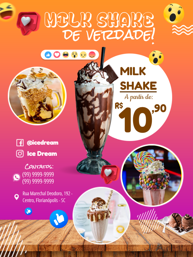 Folheto de Milk Shake Cremoso para Editar e Imprimir Folheto de Milk Shake Cremoso para Editar e Imprimir