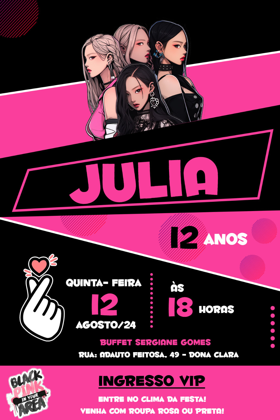 Convite de Aniversário Blackpink K-pop para Editar Online Convite de Aniversário Blackpink K-pop para Editar Online