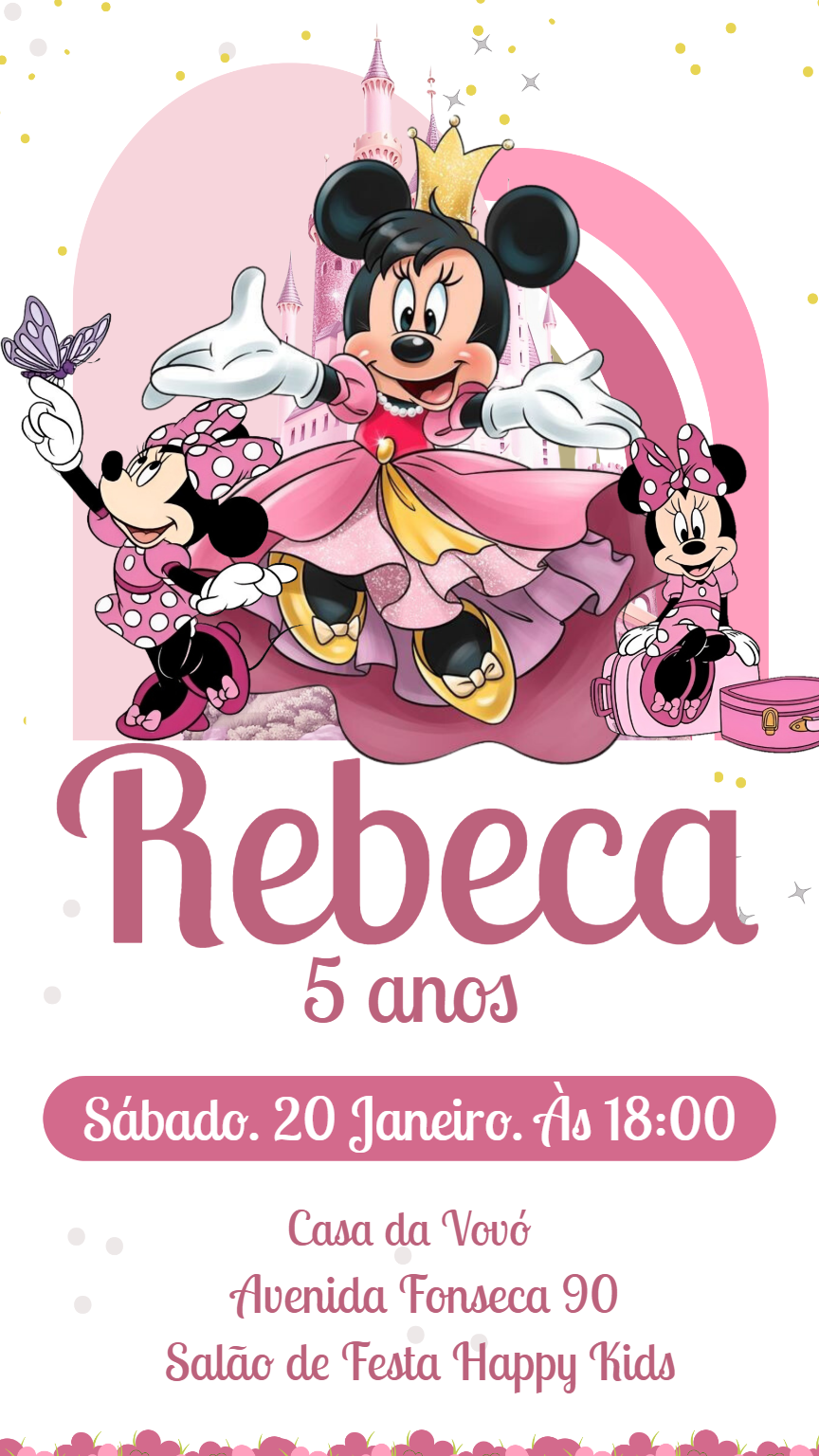 Convite Aniversário Minnie Realeza Rosa para Editar Online Convite Aniversário Minnie Realeza Rosa para Editar Online