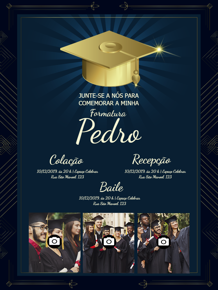 Convite de Formatura com Fotos para Editar Online