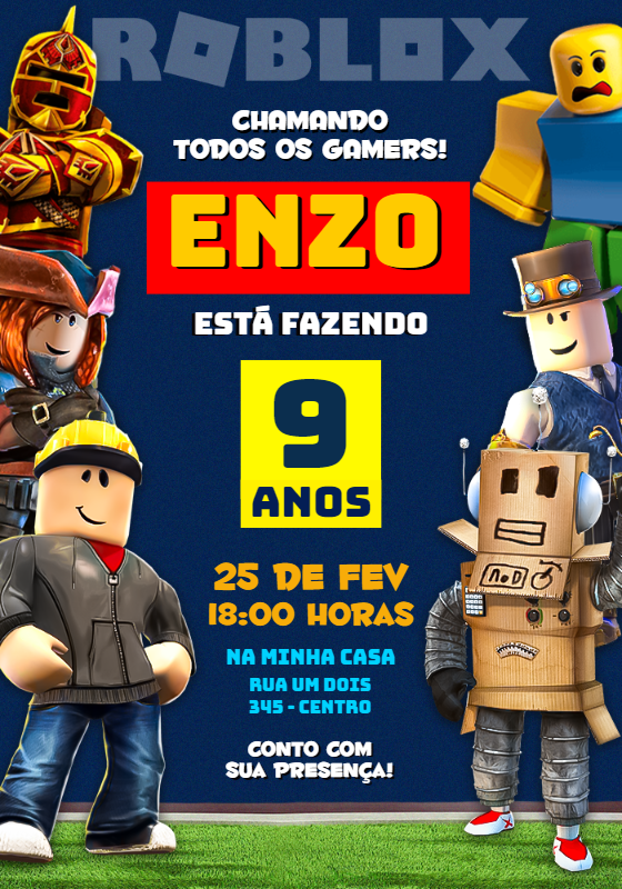Convite Aniversário Roblox com Personagens para Editar Online Convite Aniversário Roblox com Personagens para Editar Online