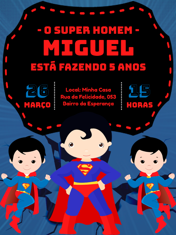 Convite Aniversário Superman Infantil para Editar Online Convite Aniversário Superman Infantil para Editar Online
