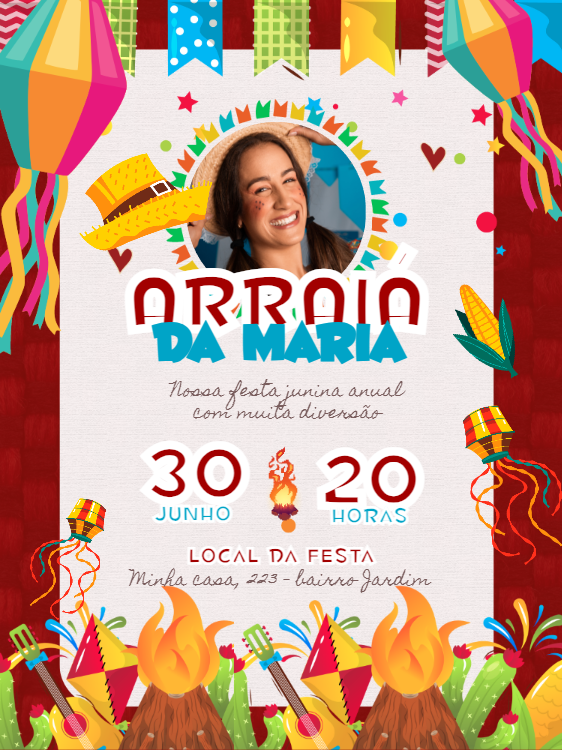Convite de Festa Junina com Foto para Editar Online Convite de Festa Junina com Foto para Editar Online