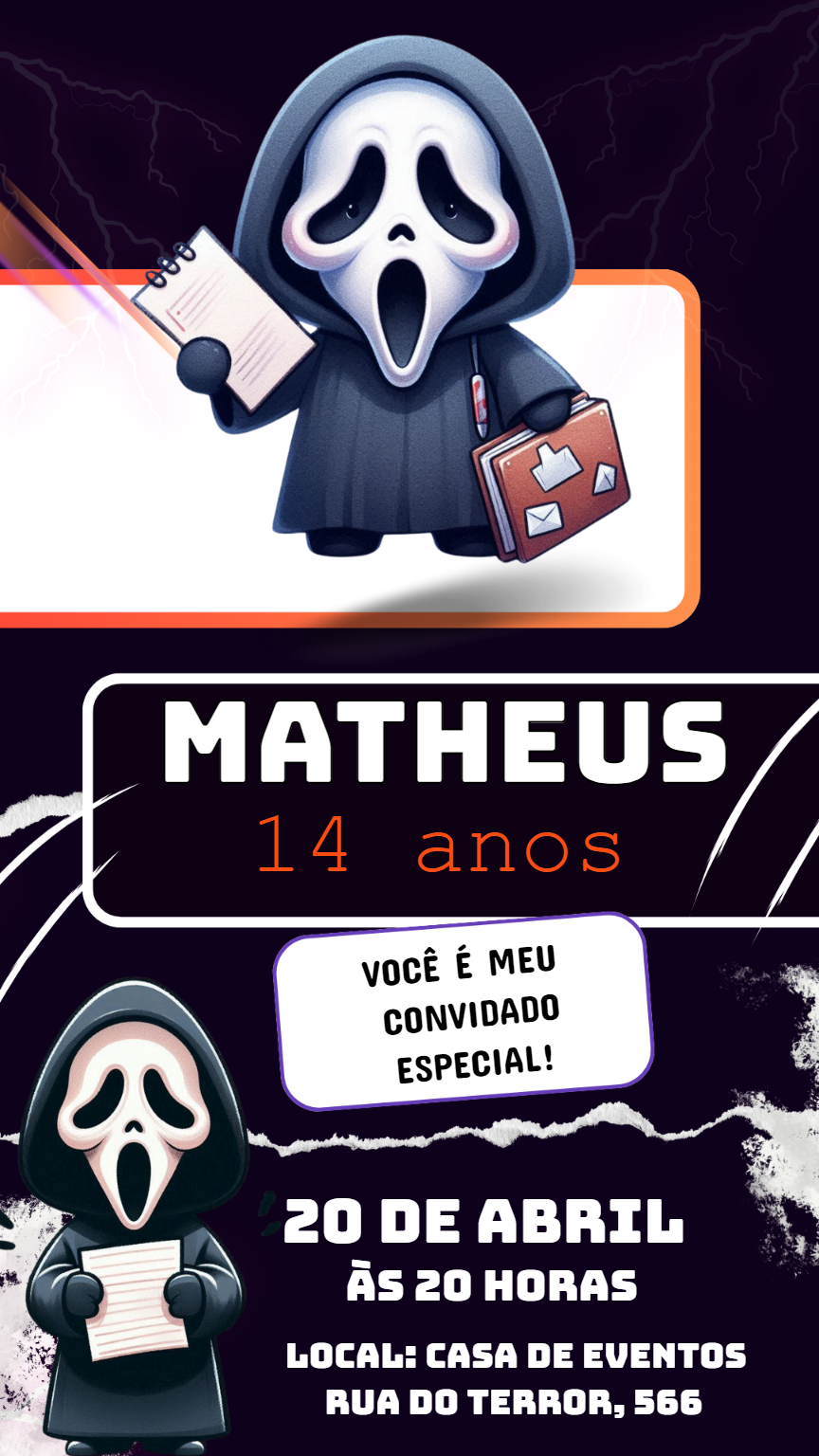 Convite de Aniversário Ghost Face para Editar Online Convite de Aniversário Ghost Face para Editar Online
