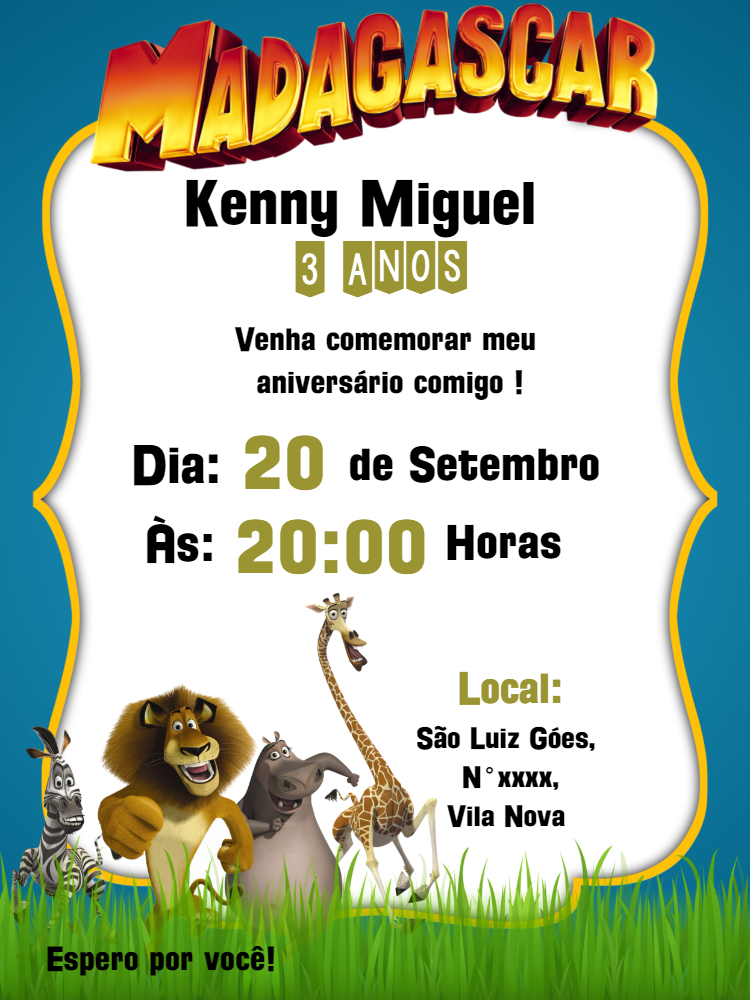 Convite Aniversário Madagascar com Personagens para Editar Convite Aniversário Madagascar com Personagens para Editar