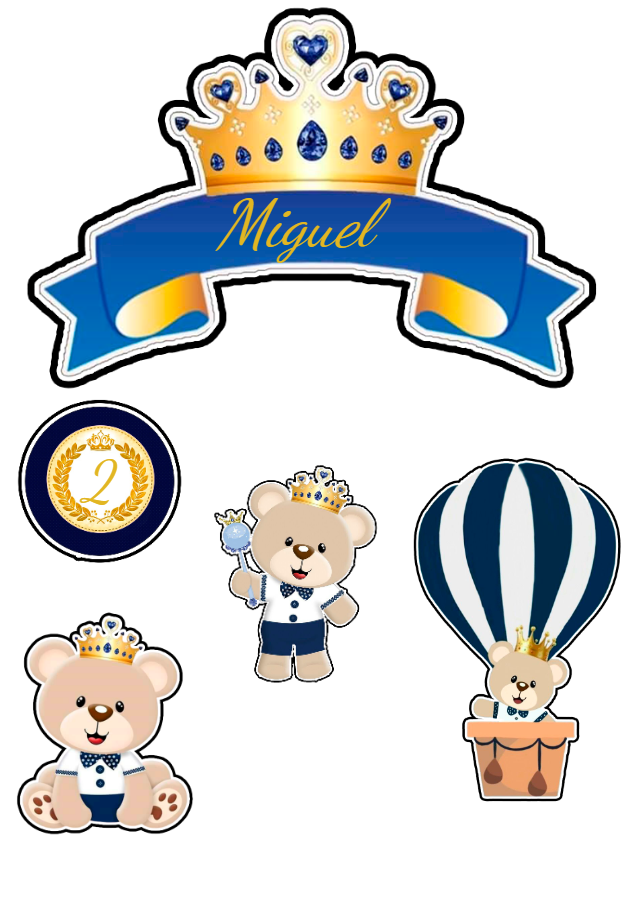 Topo de Bolo Ursinho Príncipe para Editar e Imprimir Topo de Bolo Ursinho Príncipe para Editar e Imprimir